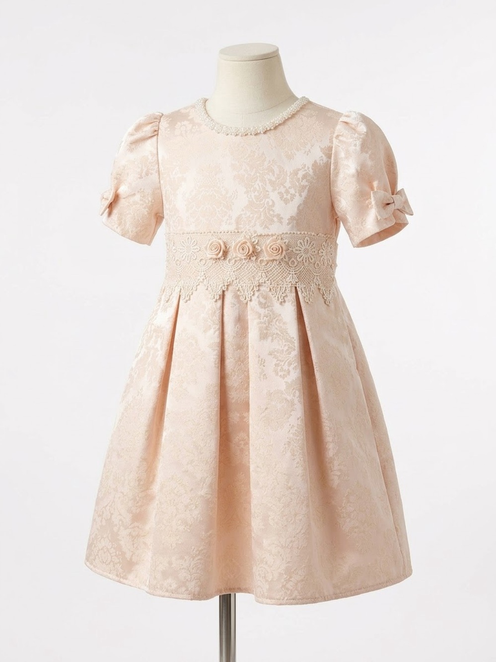 Girls' Pink Floral Lace Party Dress